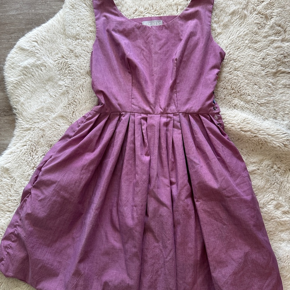 Unique Flour Sack Asymmetrical Purple Dress with Button Details - Picture 2 of 10